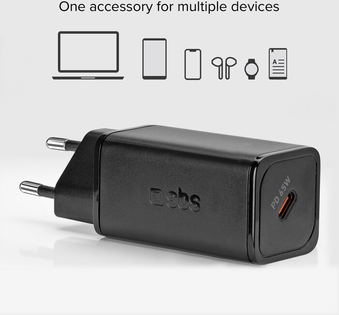 SBS NanoTube 65 W USB-C GaN hleðslukló - Svört
