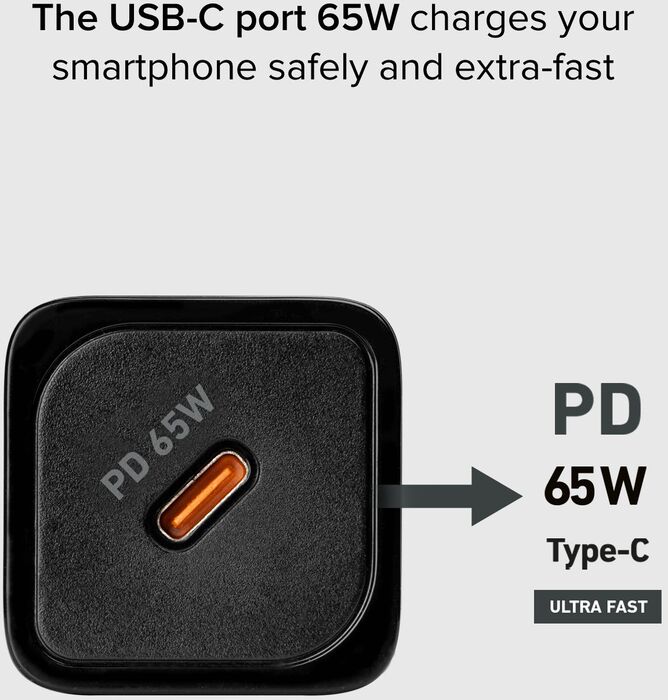 SBS NanoTube 65 W USB-C GaN hleðslukló - Svört