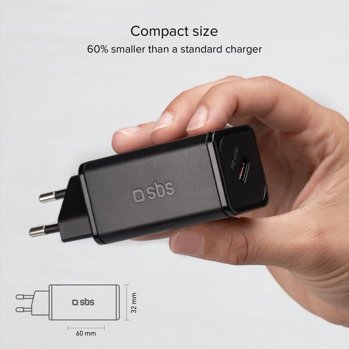 SBS NanoTube 65 W USB-C GaN hleðslukló - Svört