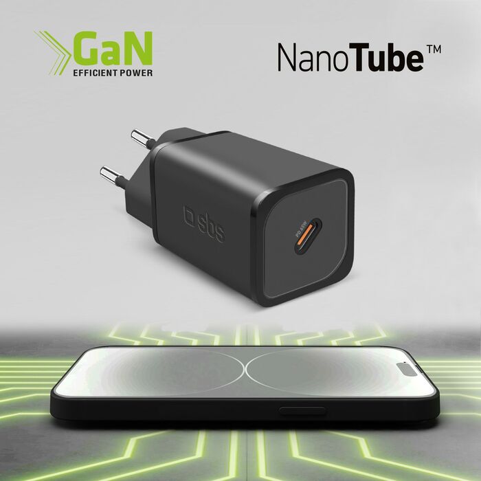 SBS NanoTube 65 W USB-C GaN hleðslukló - Svört