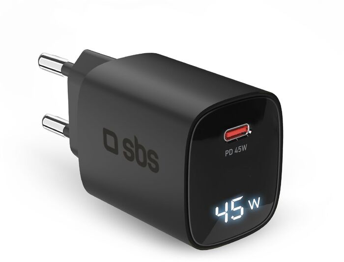SBS 45 W USB-C GaN hleðslukló með skjá - Svört