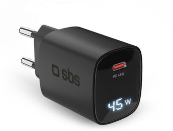 SBS 45 W USB-C GaN hleðslukló með skjá - Svört