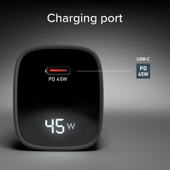 SBS 45 W USB-C GaN hleðslukló með skjá - Svört