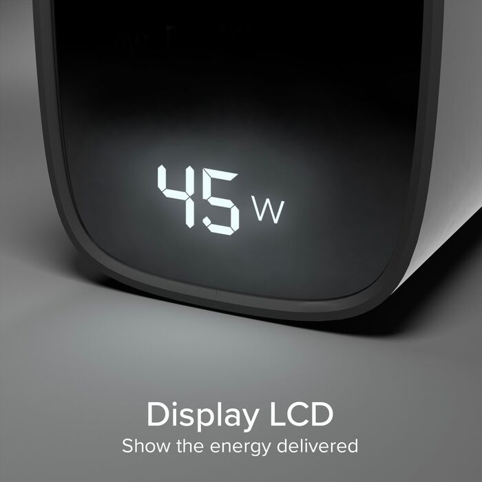 SBS 45 W USB-C GaN hleðslukló með skjá - Svört