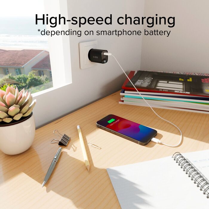 SBS 45 W USB-C GaN hleðslukló með skjá - Svört