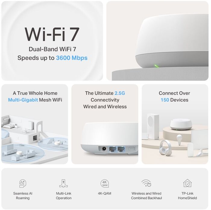 TP-Link Decp BE3600 PRO Wi-Fi 7 Mesh netkerfi - 3 í pakka