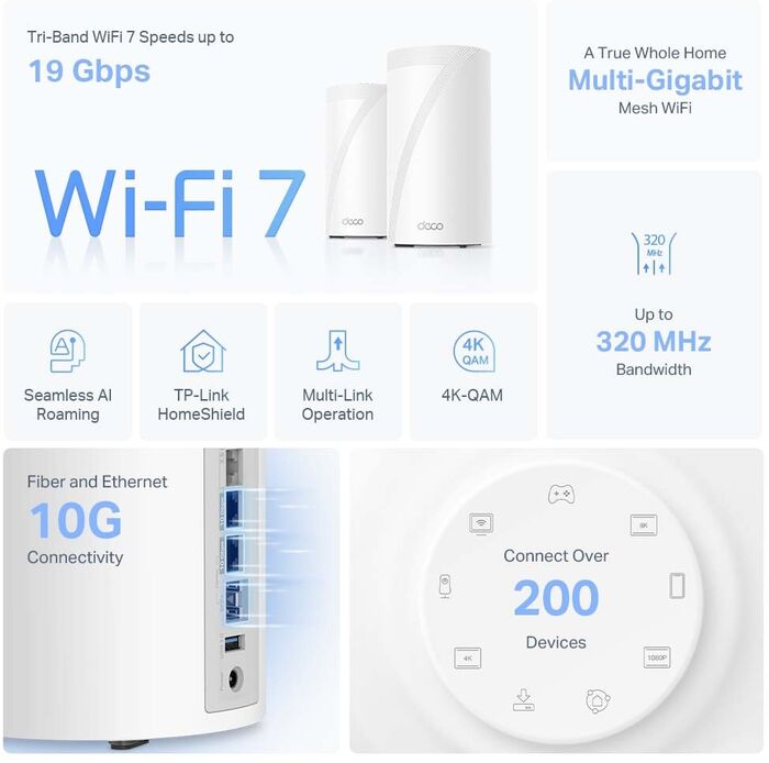 TP-Link Deco BE85 mesh Wi-Fi 7 netbeinar - 2 í pakka