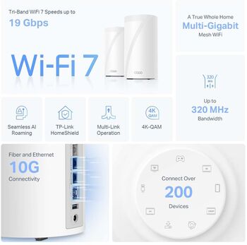 TP-Link Deco BE85 mesh Wi-Fi 7 netbeinar - 2 í pakka