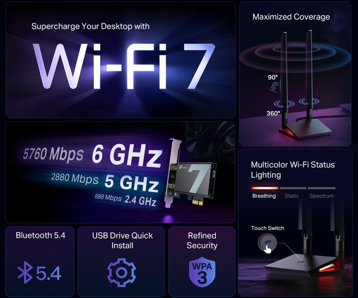 TP-Link TBE550E WiFi 7 PCIe netkort