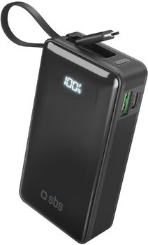 SBS 10.000 mAh ferðahleðsla með innbyggðri snúru - Svört