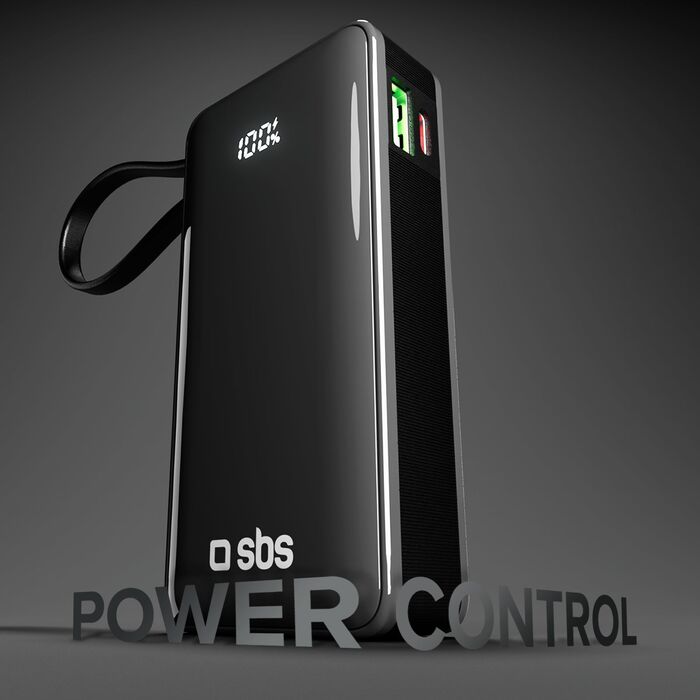 SBS 10.000 mAh ferðahleðsla með innbyggðri snúru - Svört