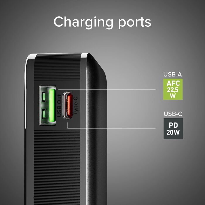 SBS 10.000 mAh ferðahleðsla með innbyggðri snúru - Svört