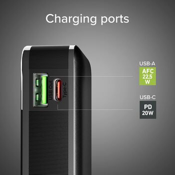 SBS 10.000 mAh ferðahleðsla með innbyggðri snúru - Svört