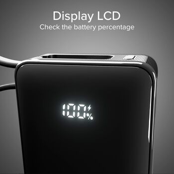 SBS 10.000 mAh ferðahleðsla með innbyggðri snúru - Svört