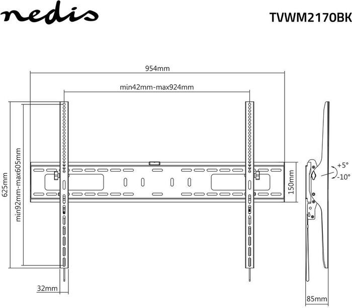 Nedis veggfesting fyrir sjónvarp -  60" - 100"