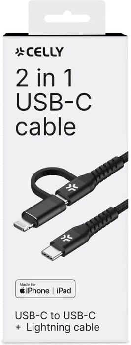 Celly USB-C í USB-C snúra + Lightning - 1 metri