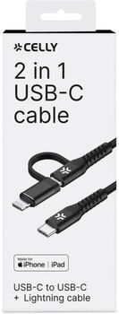 Celly USB-C í USB-C snúra + Lightning - 1 metri
