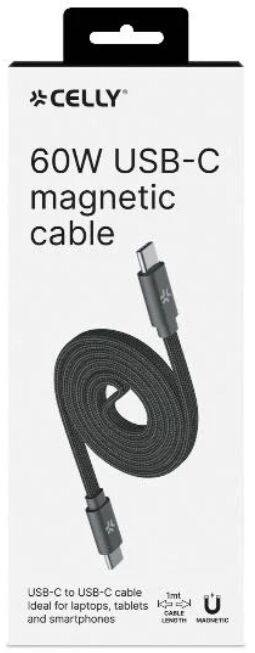 Celly segulmögnuð 60W USB-C í USB-C snúra - 1 meter