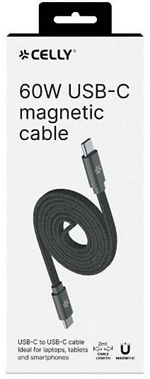 Celly segulmögnuð 60W USB-C Í USB-C snúra - 2 metrar