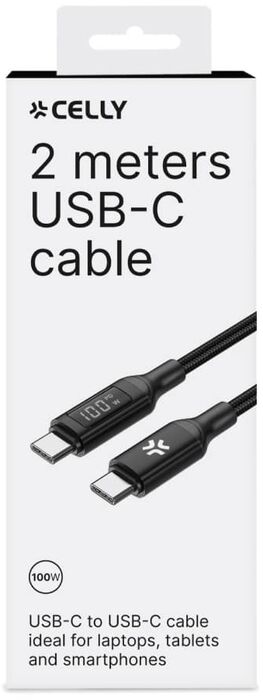 Celly USB-C í USB-C snúra með LED - 2 metrar