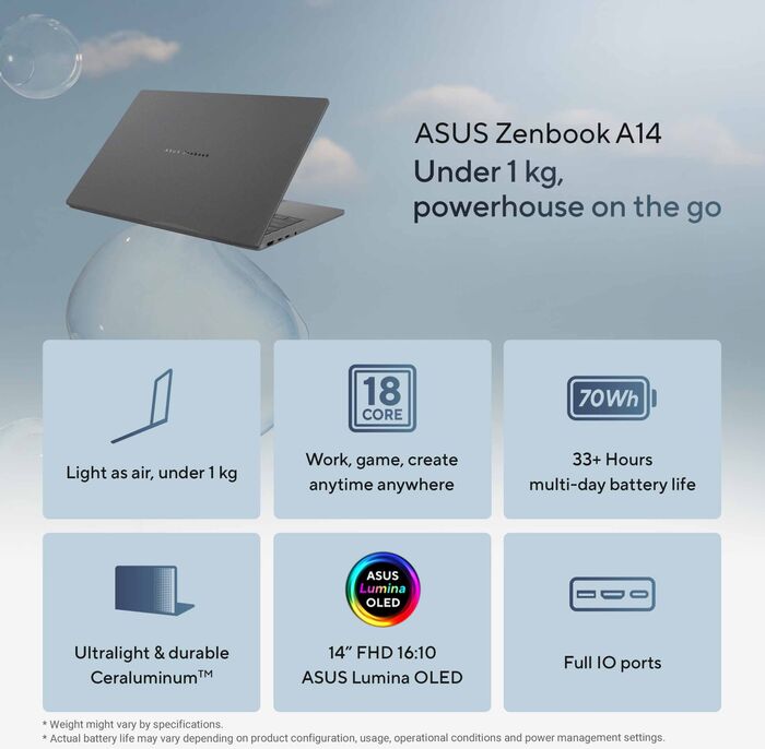 Asus Zenbook A14 SDX2E/32/1TB/OLED Copilot+ 14" fartölva