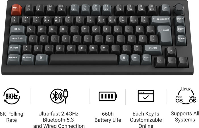 Keychron V1 Ultra þráðlaust lyklaborð - Rauðir rofar