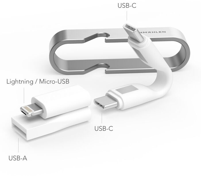 Vonmählen High Six AIO USB snúra og flöskuopnari - Hvít/Stál