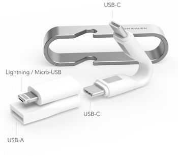 Vonmählen High Six AIO USB snúra og flöskuopnari - Hvít/Stál