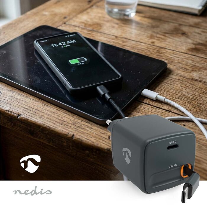 Nedis 65 W hleðslukló með útdraganlegri USB-C snúru - Svört