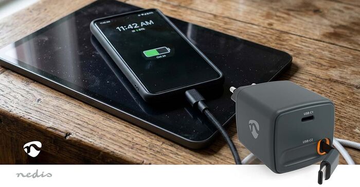 Nedis 65 W hleðslukló með útdraganlegri USB-C snúru - Svört