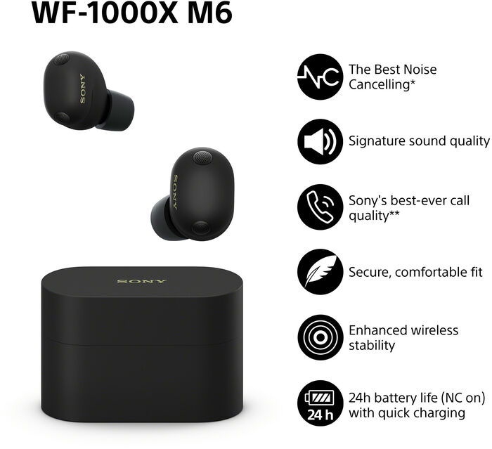 Sony WF-1000XM6 heyrnartól - Svört