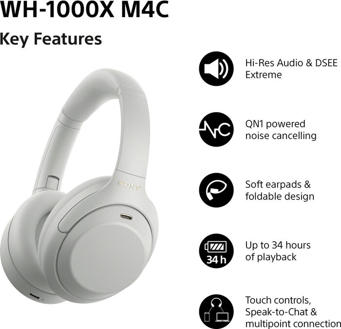 Sony WH-1000XM4C þráðlaus heyrnartól - Silfruð