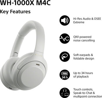 Sony WH-1000XM4C þráðlaus heyrnartól - Silfruð