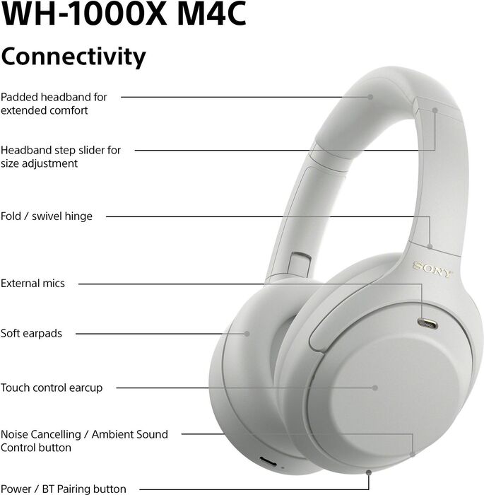 Sony WH-1000XM4C þráðlaus heyrnartól - Silfruð