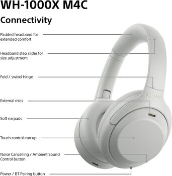 Sony WH-1000XM4C þráðlaus heyrnartól - Silfruð