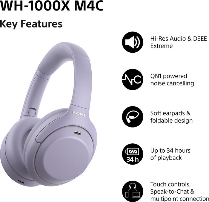 Sony WH-1000XM4C þráðlaus heyrnartól - Fjólublá