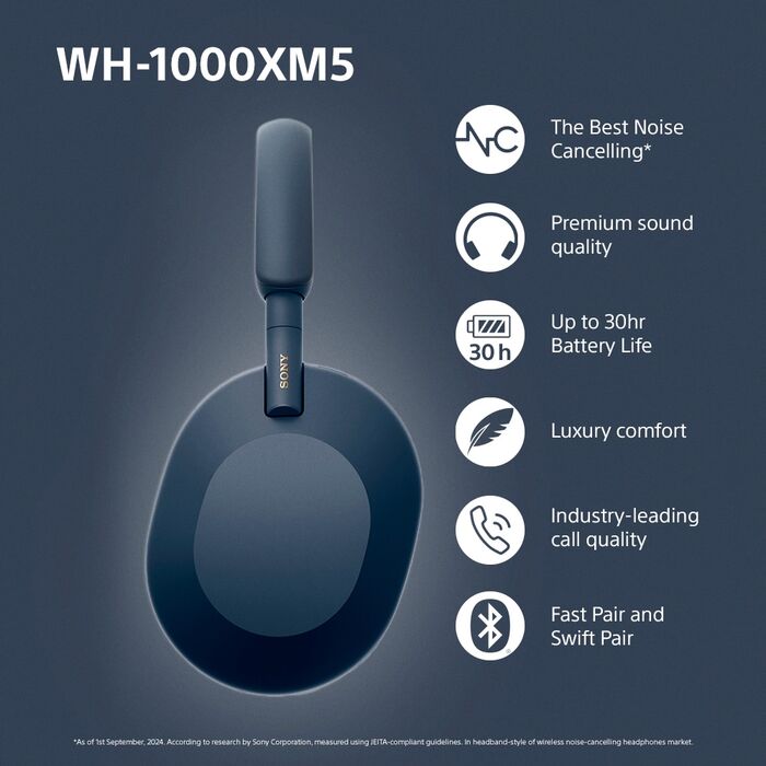Sony WH-1000XM5 þráðlaus heyrnartól - Blá