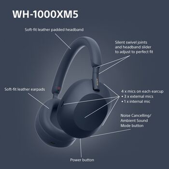 Sony WH-1000XM5 þráðlaus heyrnartól - Blá