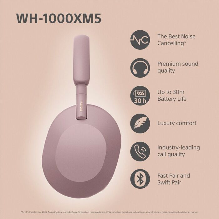 Sony WH-1000XM5 þráðlaus heyrnartól - Bleik