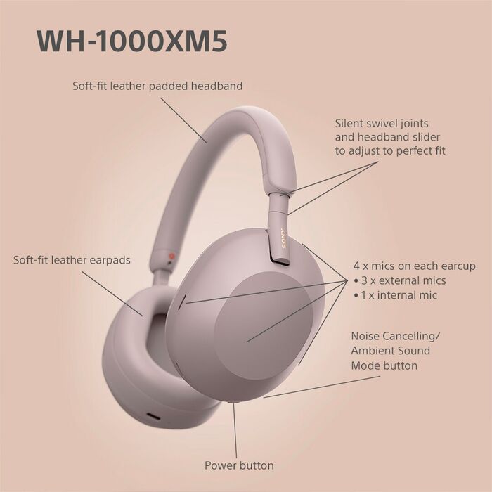 Sony WH-1000XM5 þráðlaus heyrnartól - Bleik