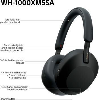 Sony WH-1000XM5 heyrnartól Soft Case Edition - Svört