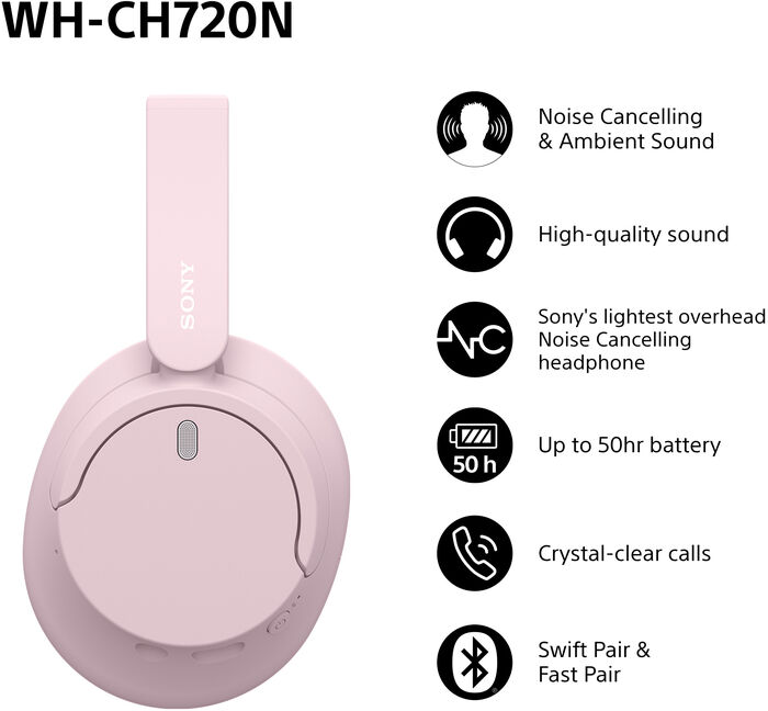 Sony WH-CH720N þráðlaus heyrnartól - Bleik