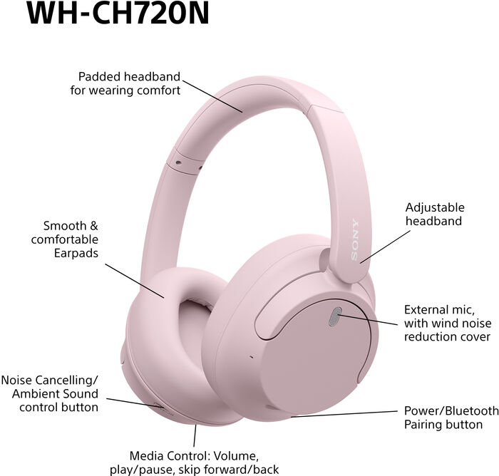 Sony WH-CH720N þráðlaus heyrnartól - Bleik