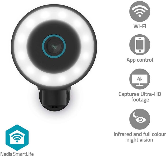 Nedis útiöryggismyndavél m. ljósi 4K