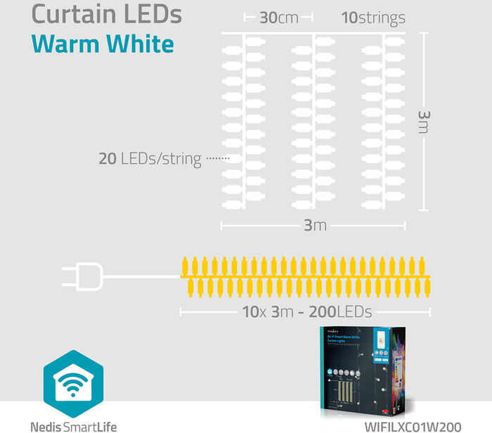 Nedis grýlukerti snjöll ljósasería - 3m