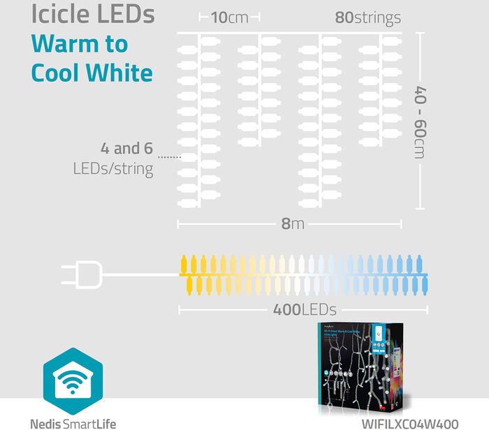Nedis grýlukerti snjöll ljósasería - 8m
