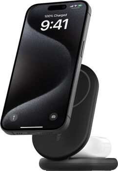 Belkin BoostCharge 2-í-1 15W Qi2 þráðlaus hleðslustandur - Svartur