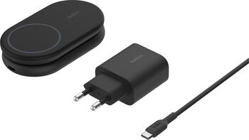 Belkin BoostCharge 2-í-1 15W Qi2 þráðlaus hleðslustandur - Svartur