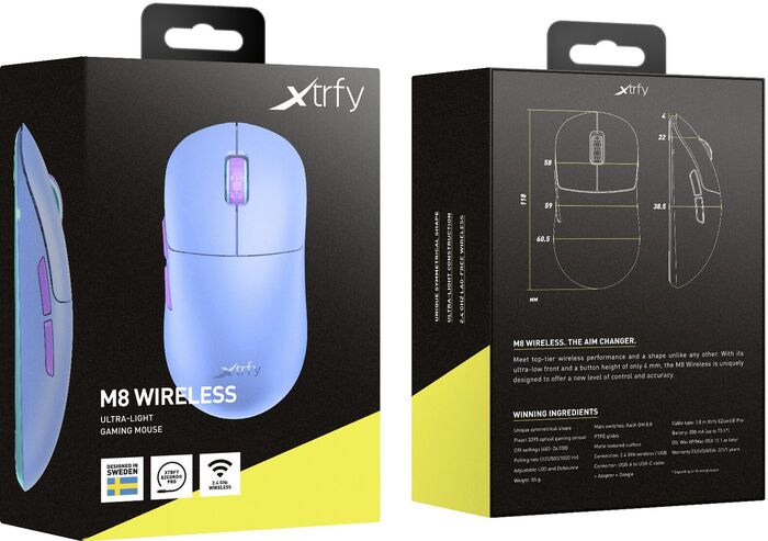 Xtrfy M8 þráðlaus leikjamús - Fjólublá 